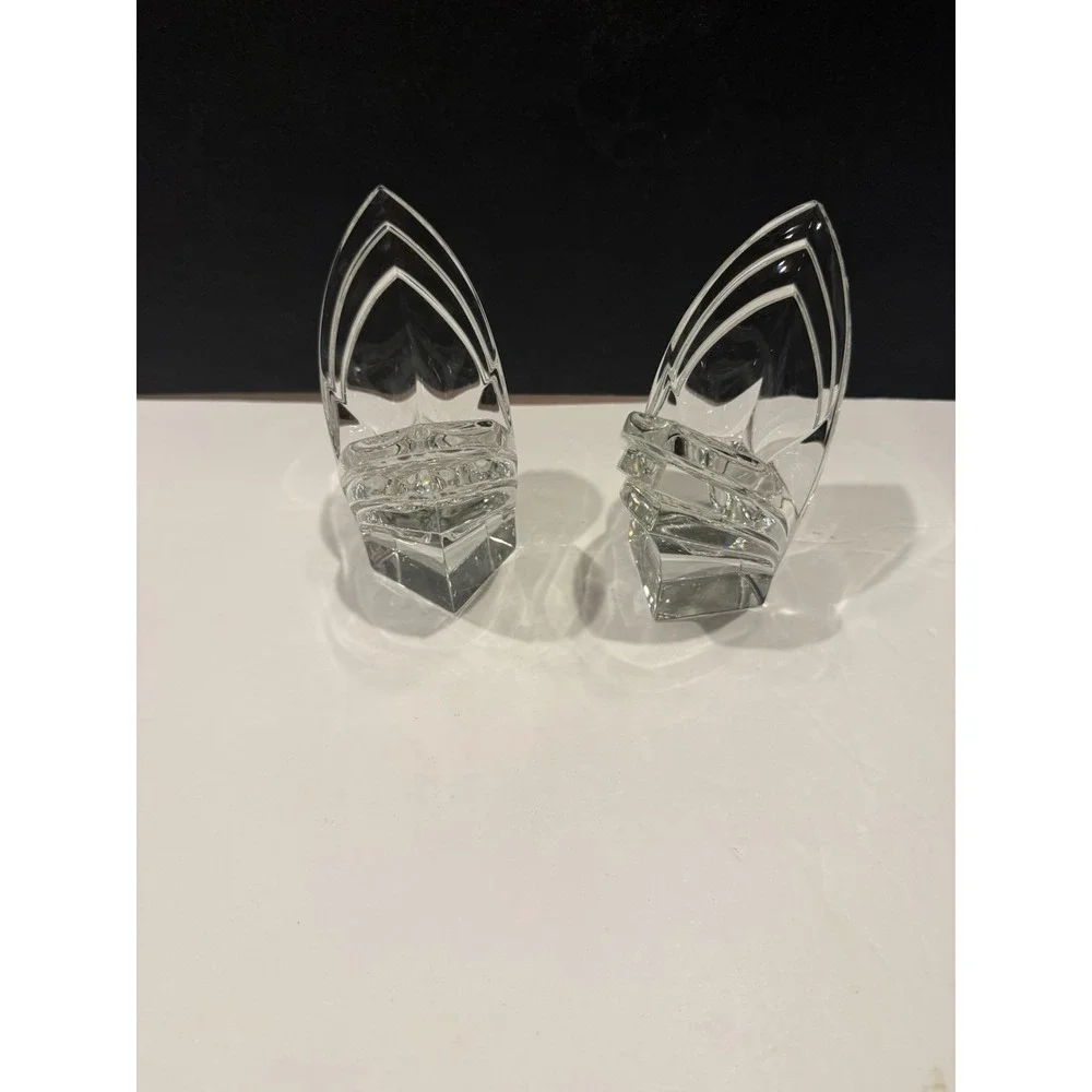 Mikasa Deco Crystal Candlestick Holders 5.5” Pair V-Shape Art Deco Japan Vintage
